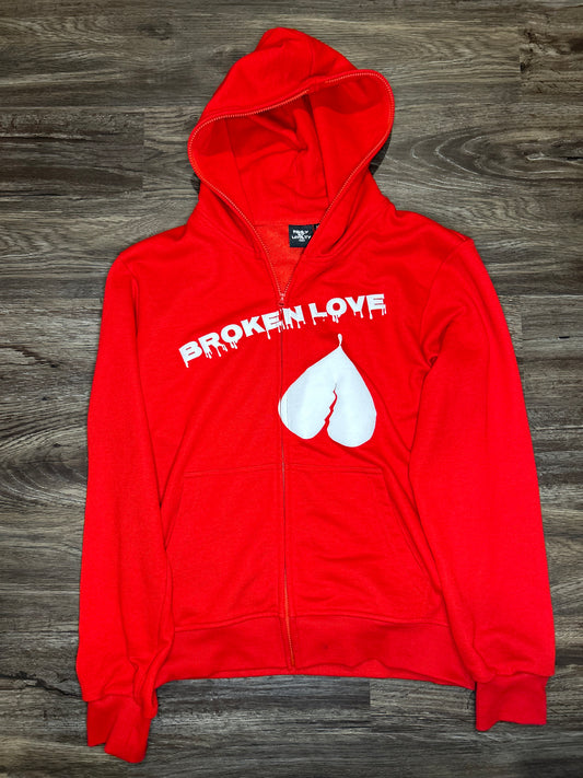 Red zip-up Broken Love Jacket